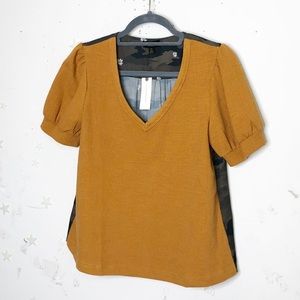 Anthropologie Mustard Puff Sleeve Blouse